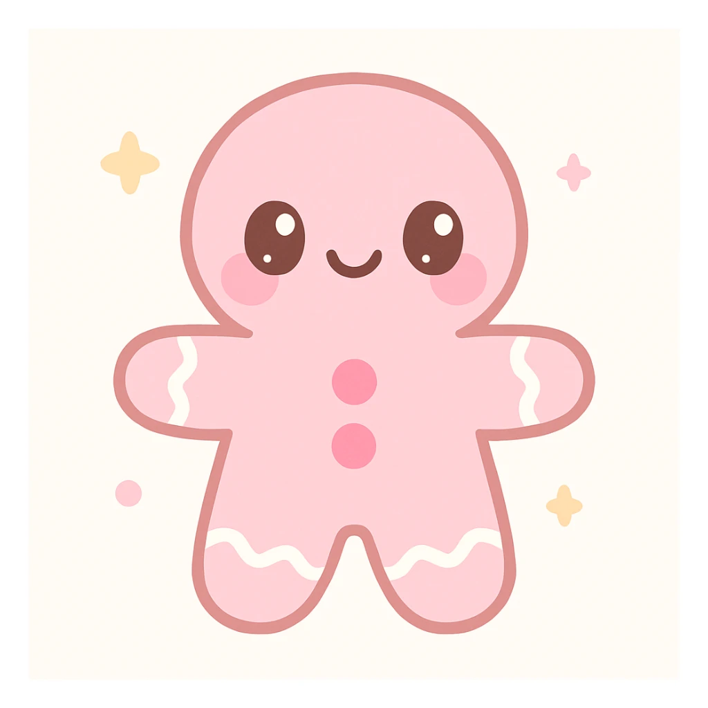 adorable pink gingerbread man with icing, kawaii style sticker