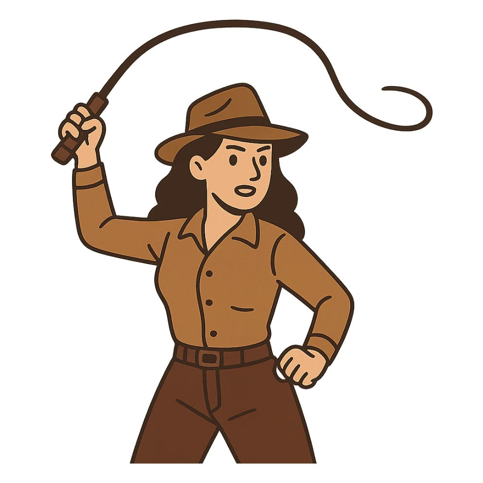 flat toon style woman raising a whip sticker