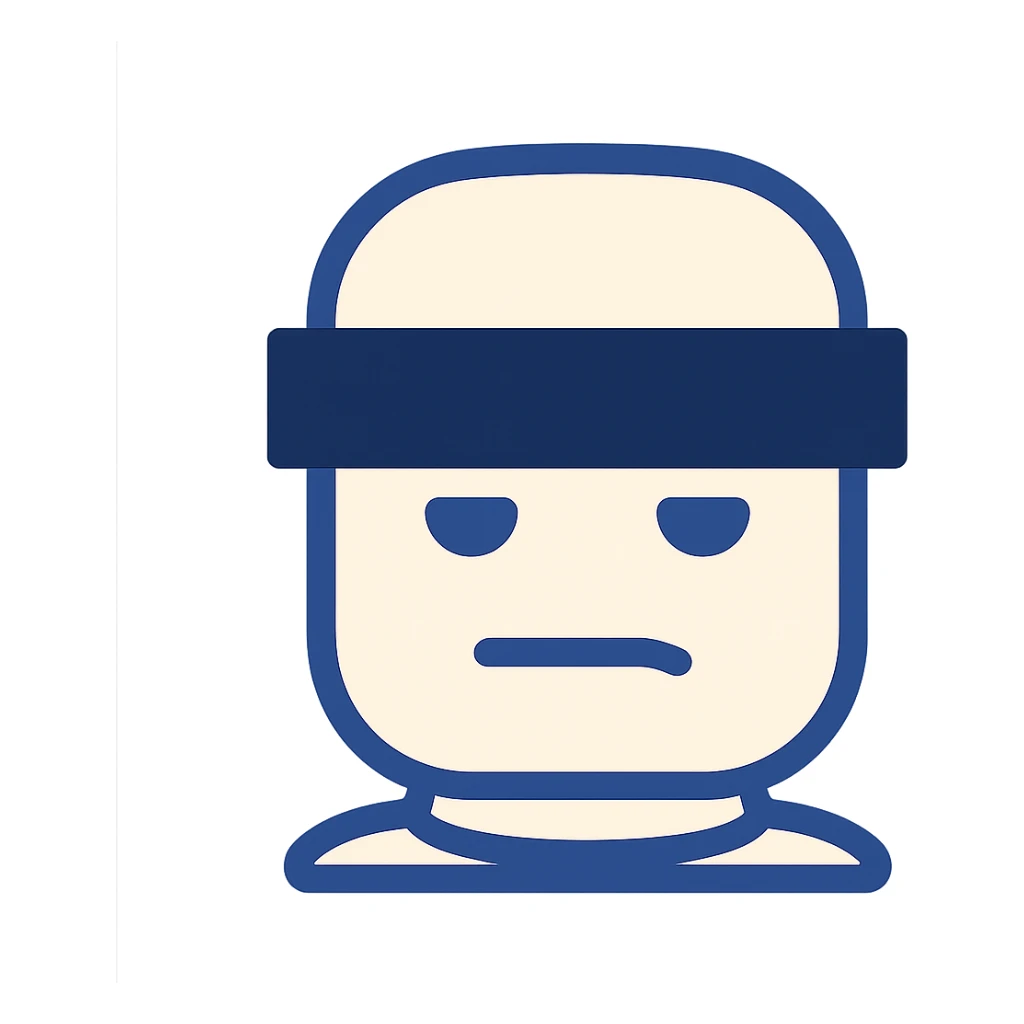 minimal 2D Roblox head with a black censor bar over the eyes, 'meh' expression, white outline, simple flat design sticker