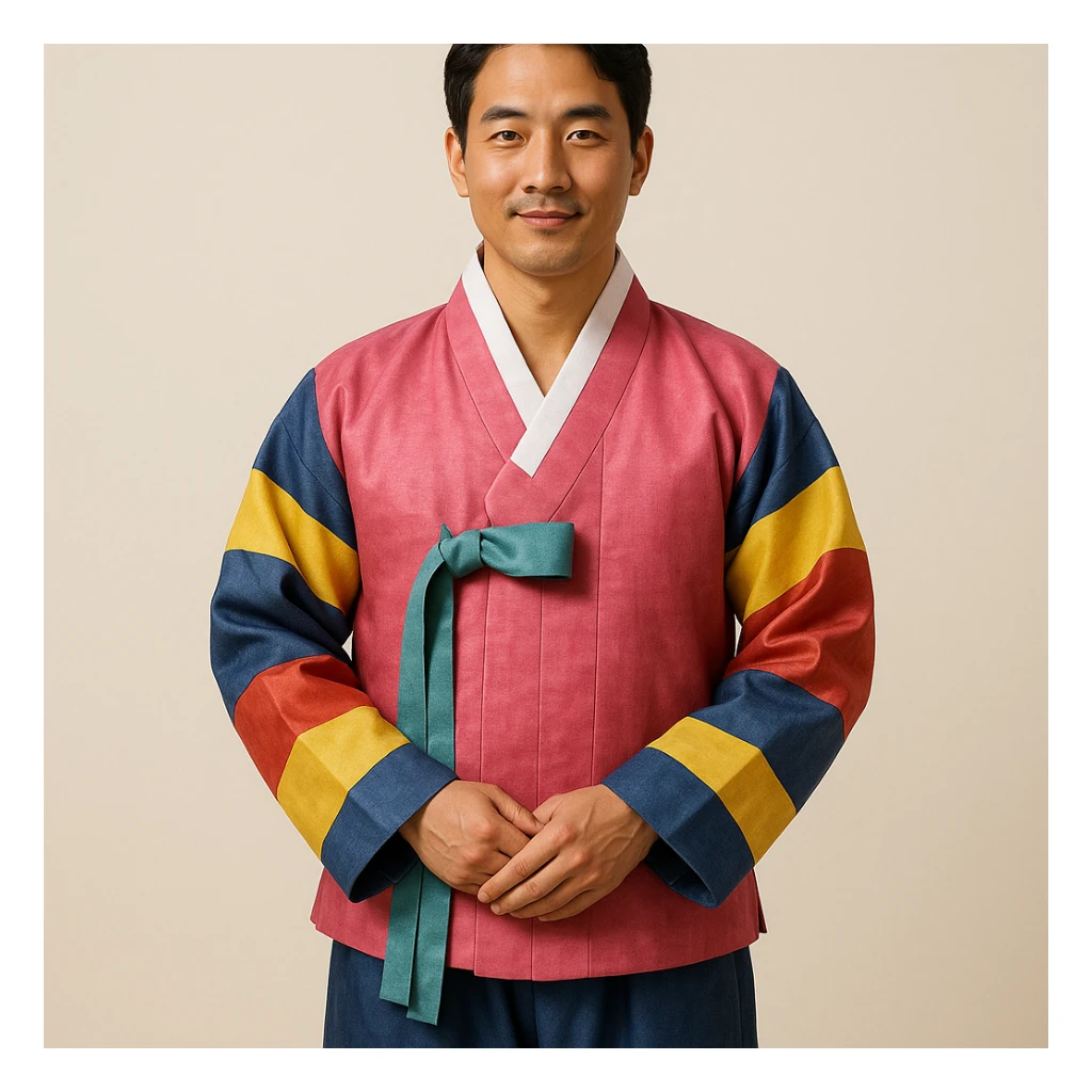 man in a colorful hanbok, standing, minimal background sticker