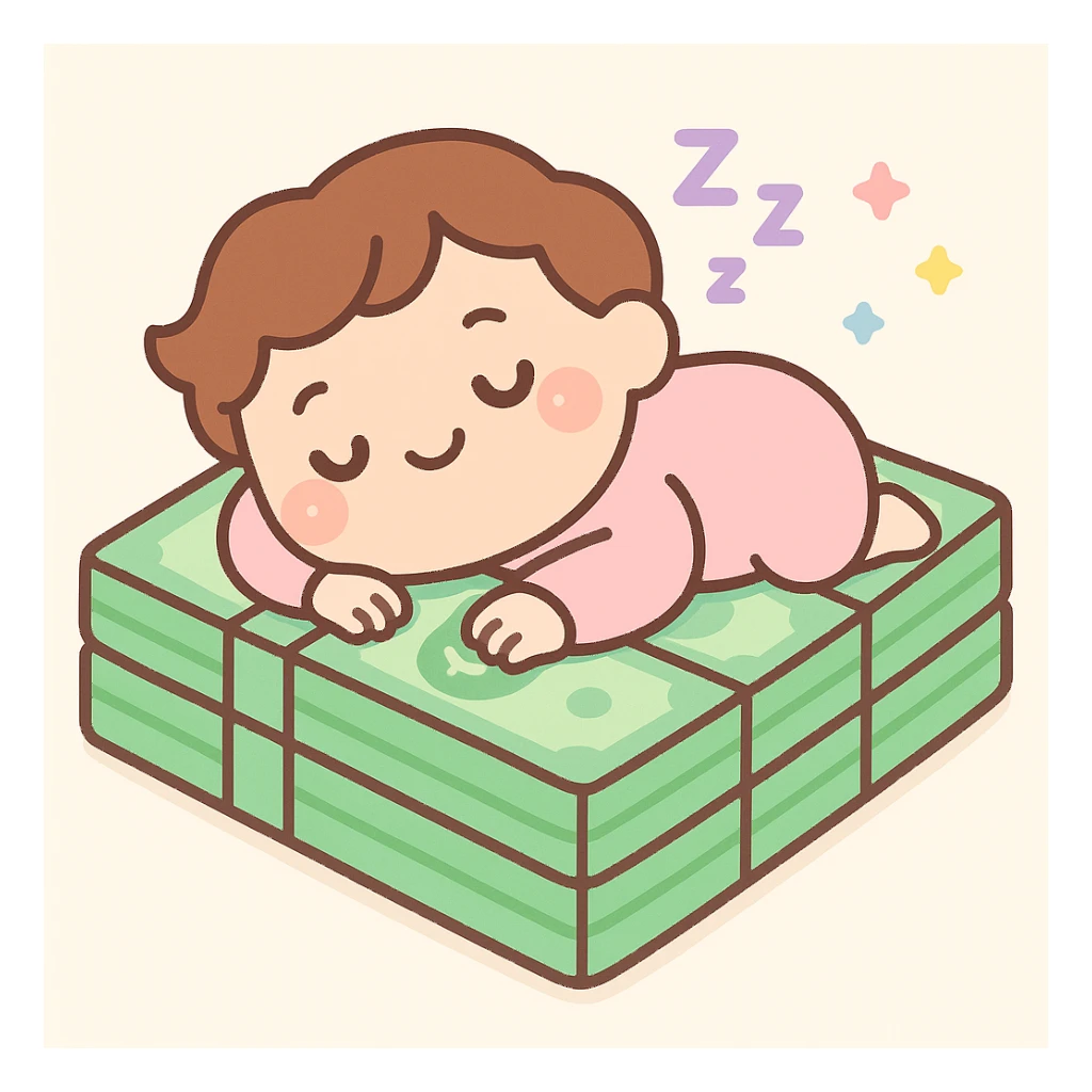 happy person napping on mattress of money sticker
