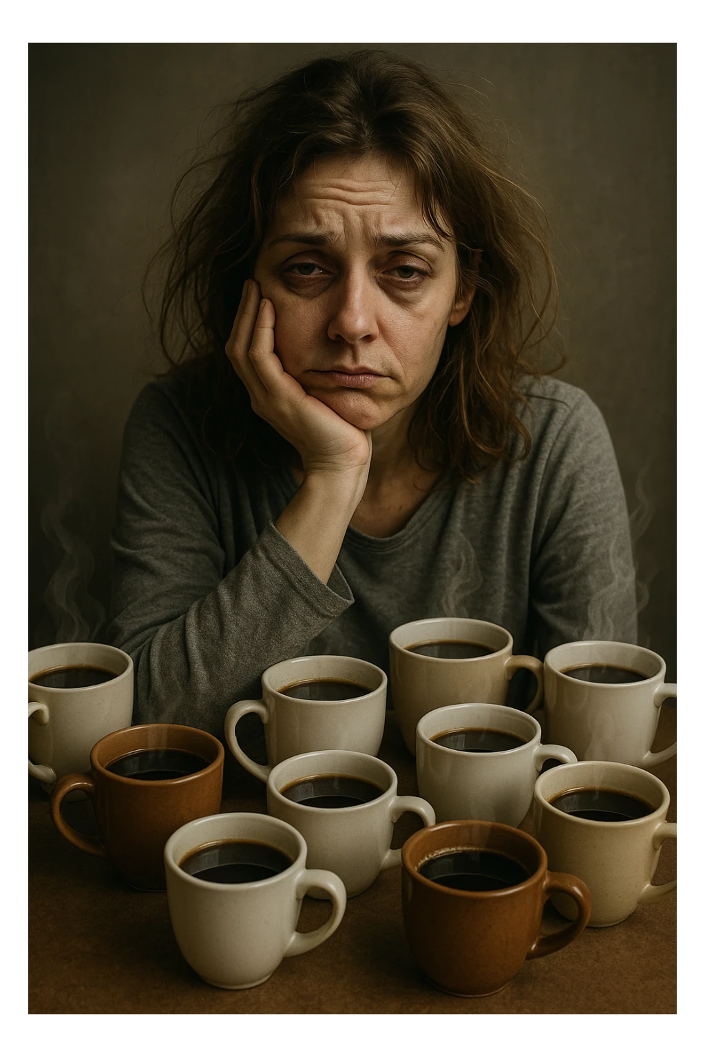 donna con stanchezza cronica distrutta e stanca che si fa tanti caffè sticker