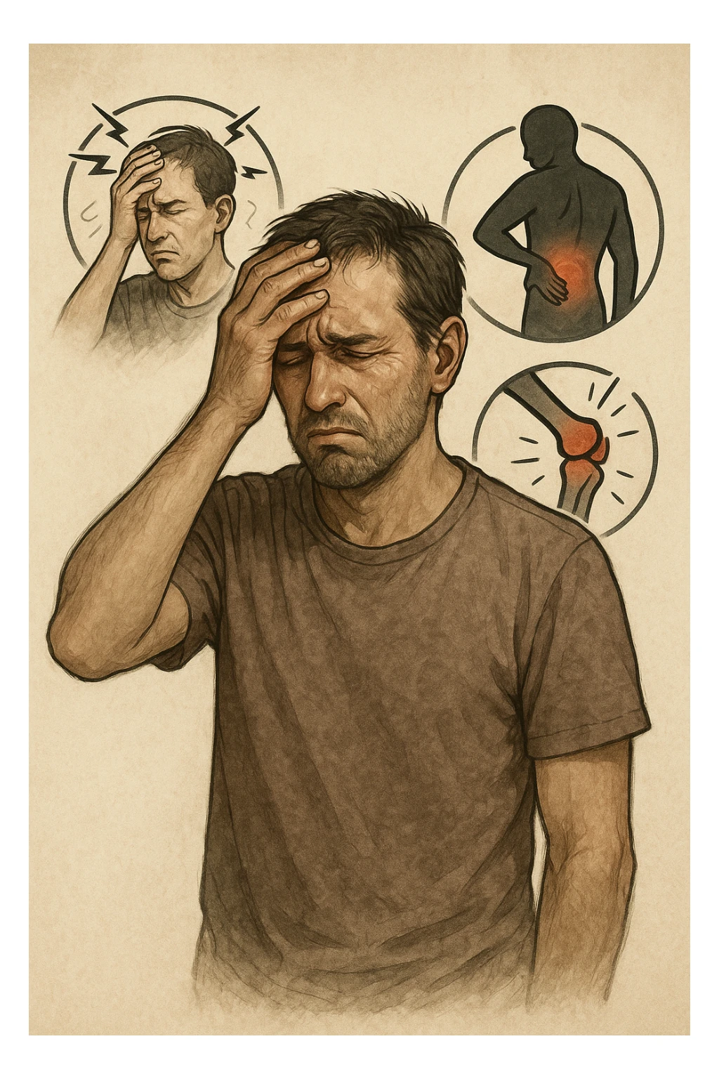 uomo che ignora i suoi un mal di testa, mal di schiena e dolore articolare sticker