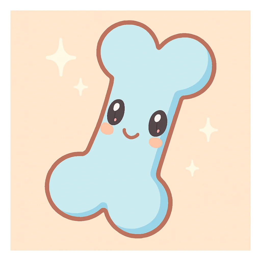 a stylized bone in anime style, pastel colors, sparkles, kawaii look sticker