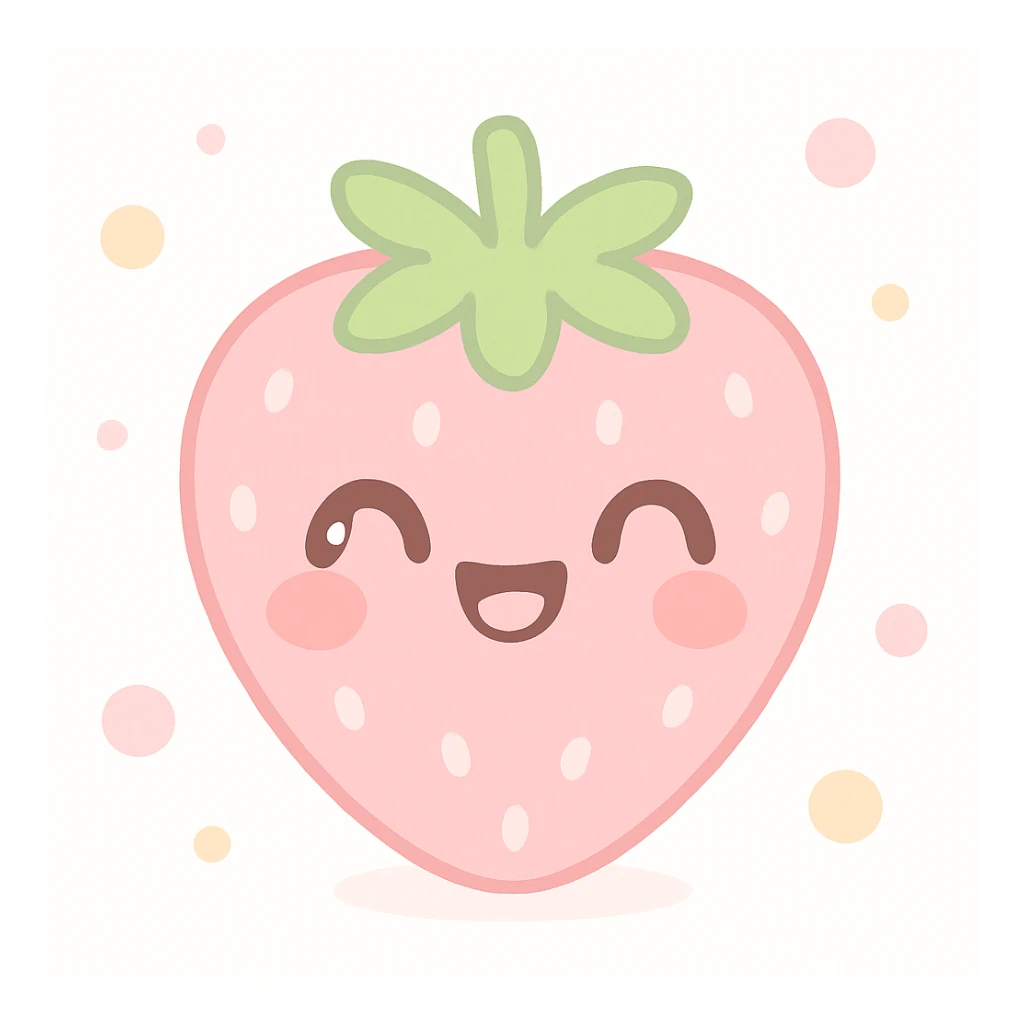 pink strawberry with a cute face, kawaii style, laughing with closed eyes sticker