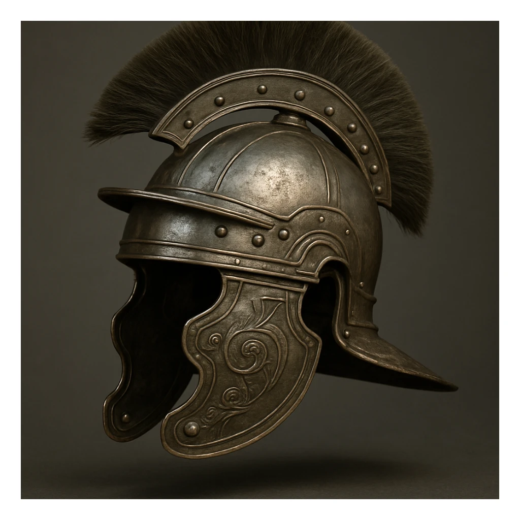 Roman Centurion's helmet, detailed, metallic, side view, realistic and intricate sticker