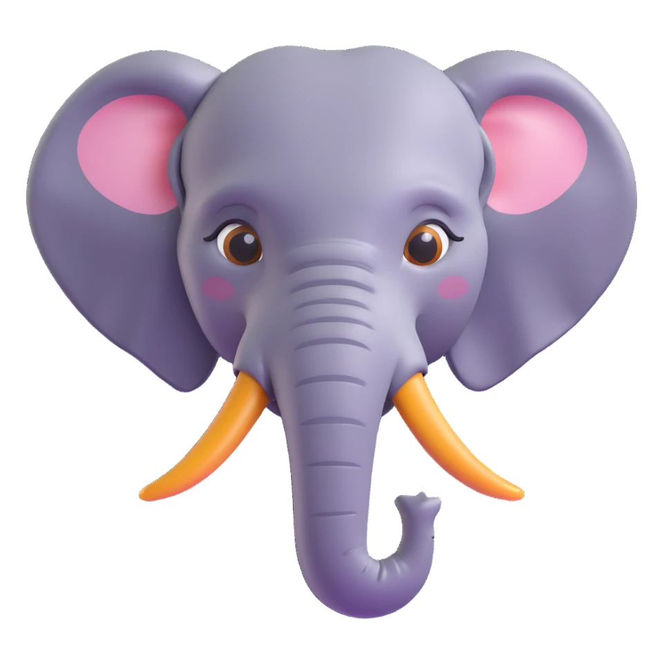 Create an elephant emoji that looks exactly like the reference image, in iOS emoji style. 3D, shiny, smooth gradients, soft shadows, realistic elephant head, classic emoji look. sticker