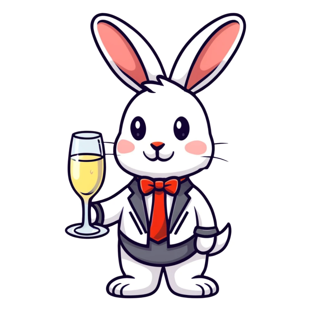 fancy rabbit in evening attire with champagne glass celebrating sticker