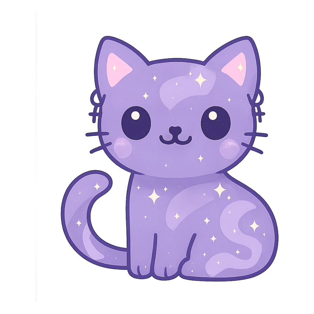 Remove the background, keep the charming purple galaxy gothic cat with earrings and transparent background, no background visible. sticker
