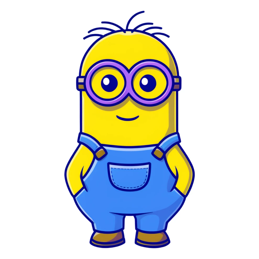 yellow minion with one eye, goggles, blue overalls sticker