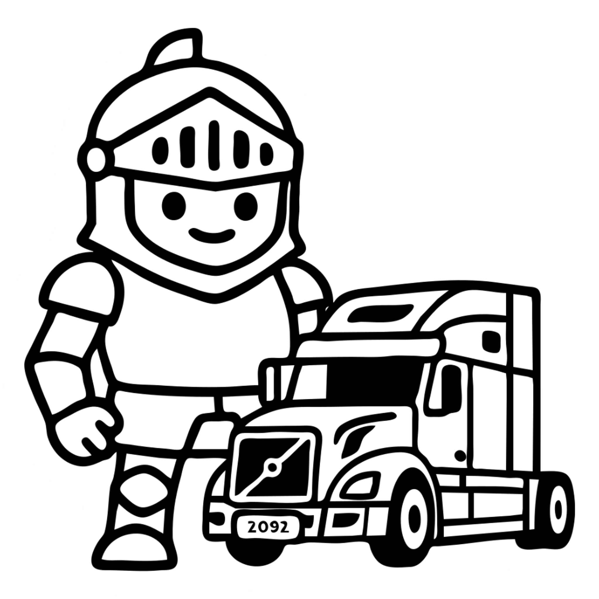 Transform Casper the friendly ghost into a medieval knight in armor, much larger than the white semi truck, cartoon style with transparent background. sticker