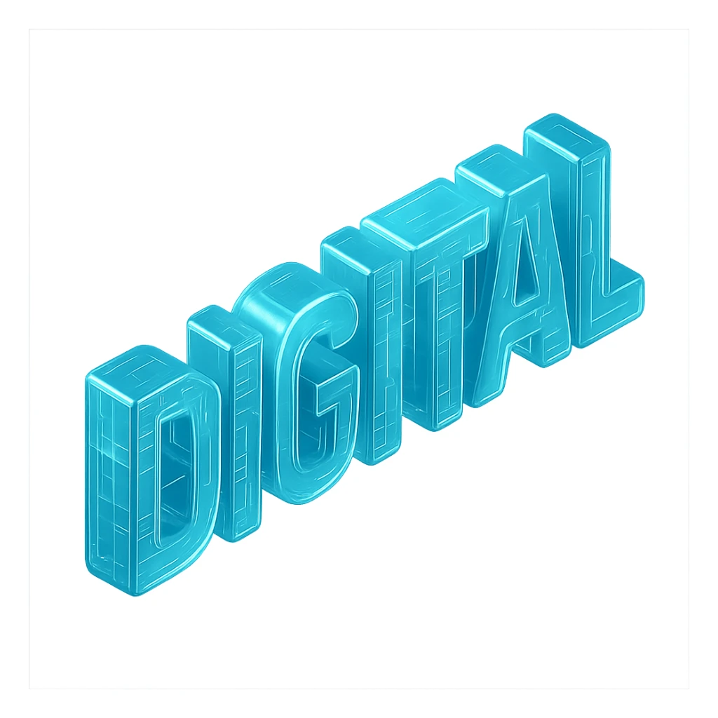 The word "DIGITAL", cyan blue sticker