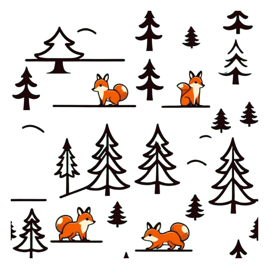 pine tree decorated with woodland critters in sticker style sticker