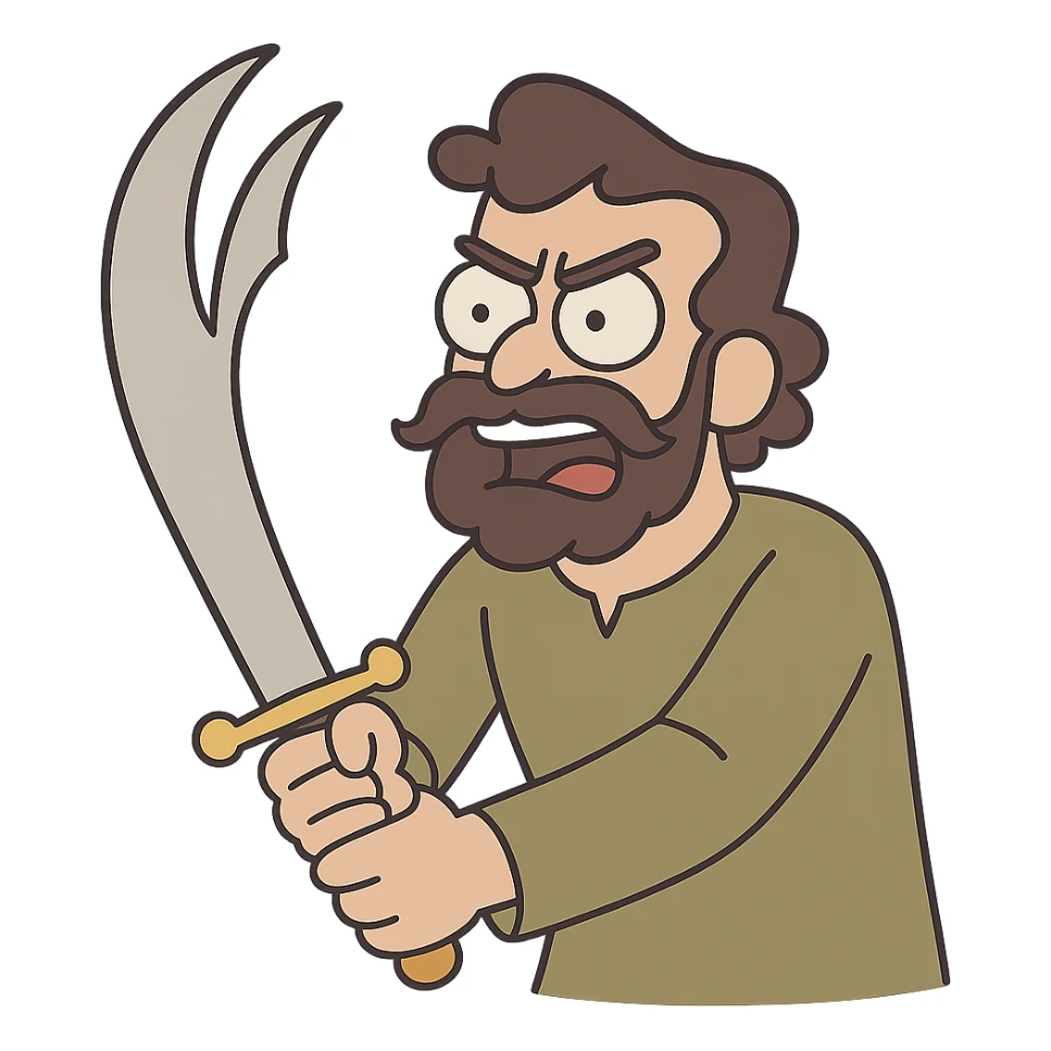 zulfiqar sword, simplified, cartoon style, clean and recognizable sticker
