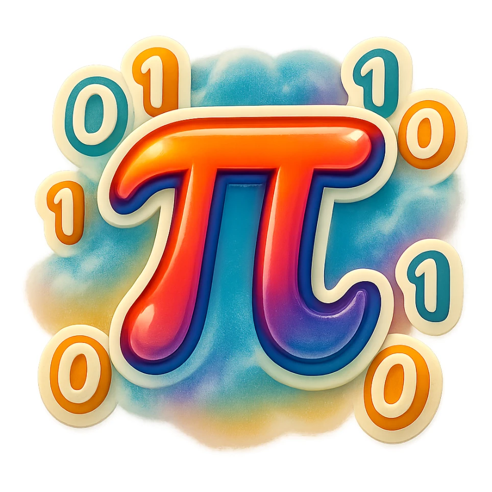  combine the π (pi) math symbol, binary code, and digital mist emerging from it. sticker
