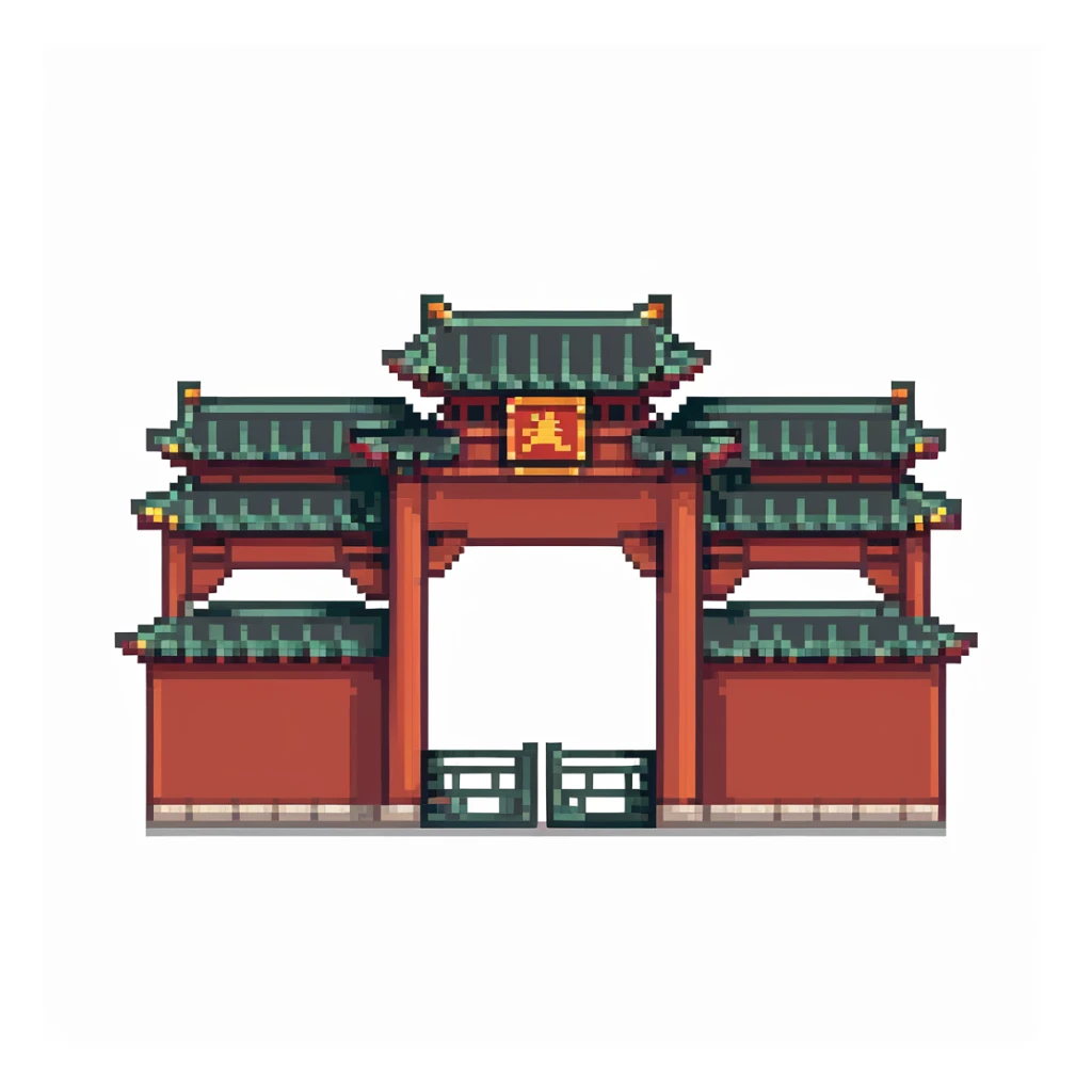 Tiananmen Square in Beijing with traditional Chinese architecture gate, sunny day, travel landmark illustration sticker