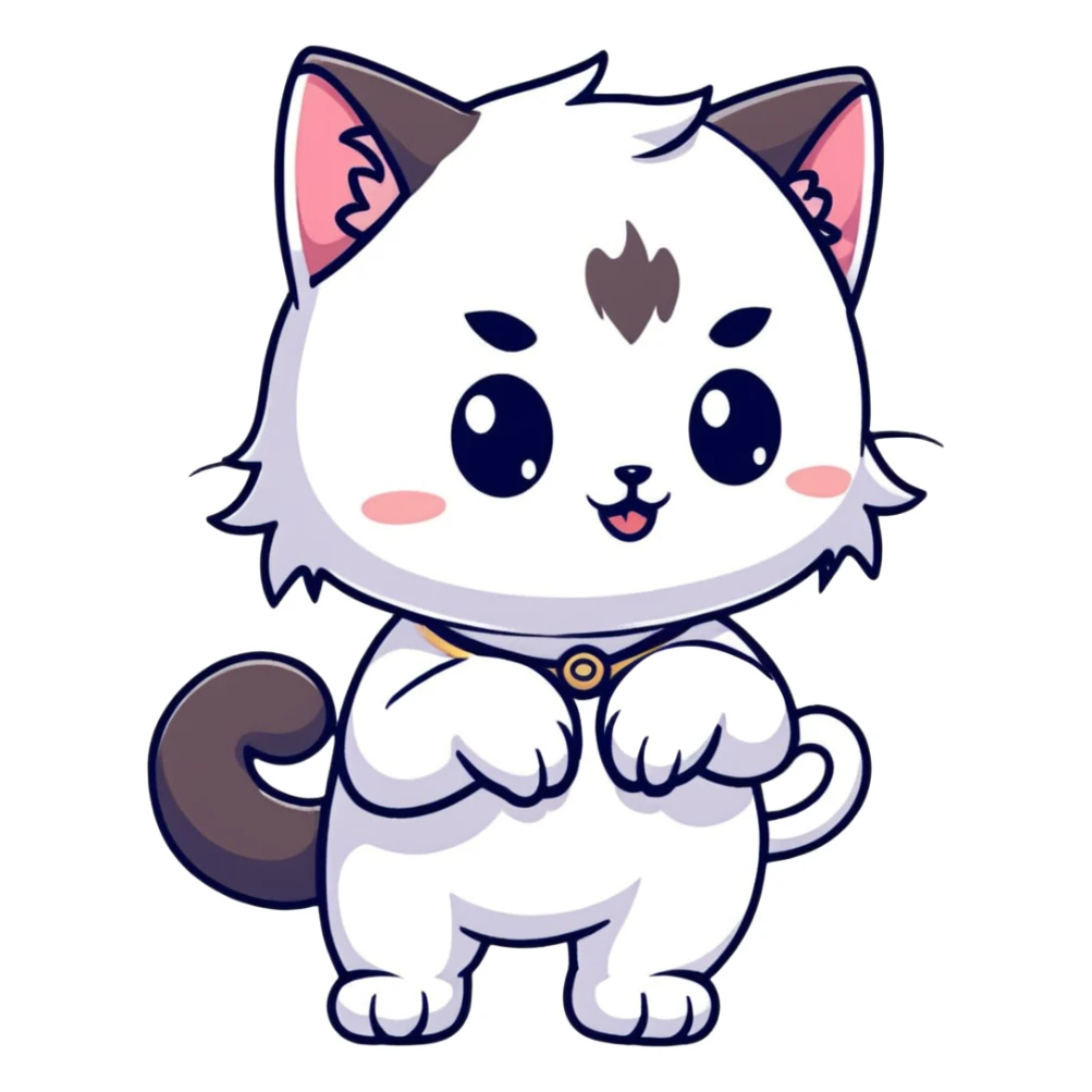 adorable chibi catgirl with cat paws, fluffy tail, oversized head and small body sticker