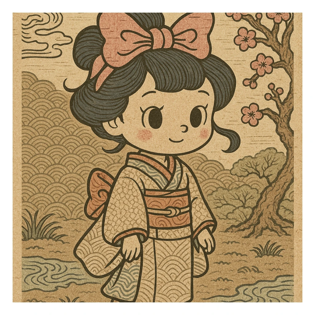 pink gothic bow, ukiyo-e style, intricate details, traditional Japanese art style sticker