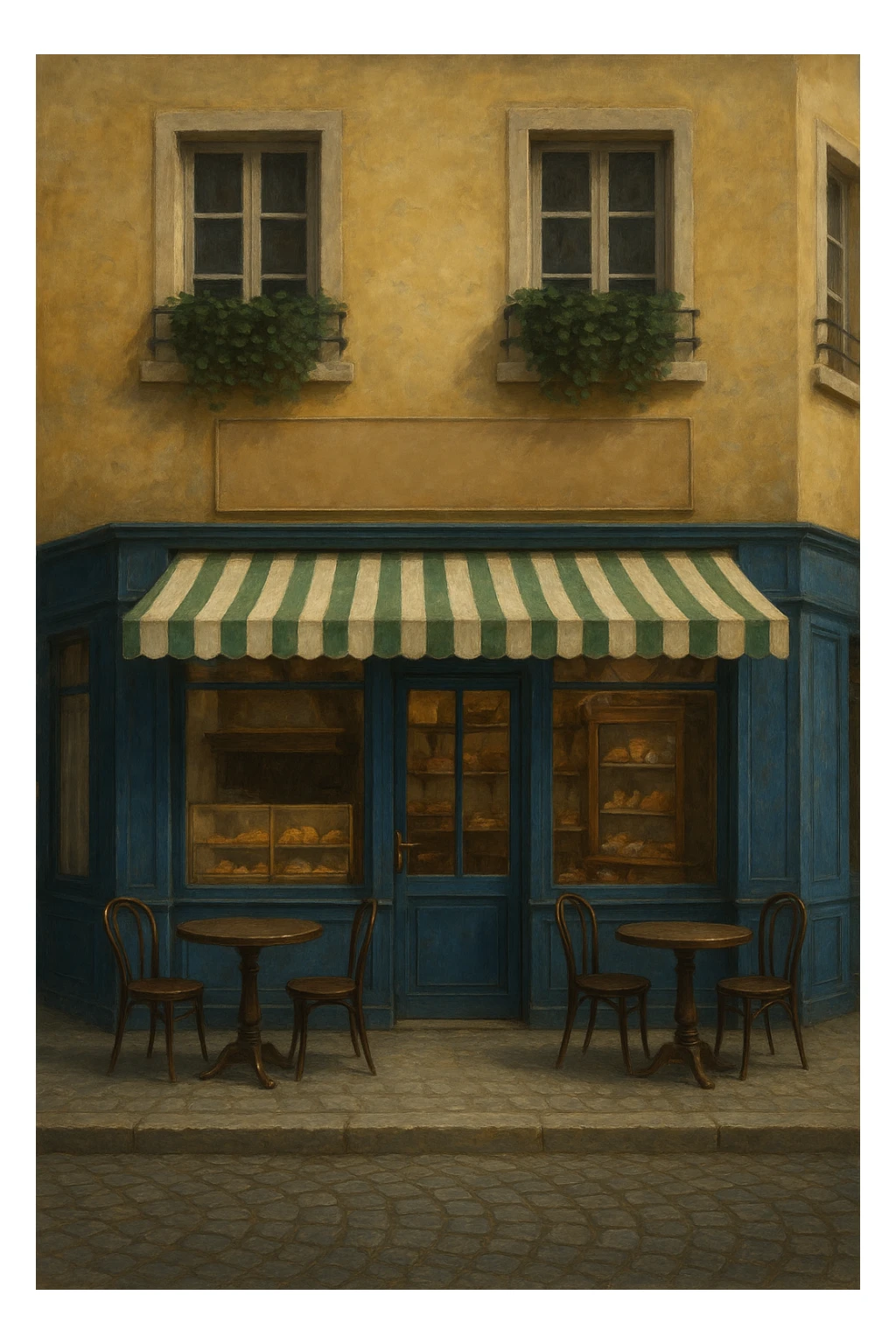 Сгенерируй мне это здание, без надписей. В стиле реалистичной живописи, а так же оставь место сверху под вывеску. Вайб - франция средневековья, и как будто это кондитерская  sticker