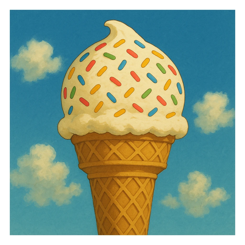Make the ice cream with sprinkles into a cone, keep ghibli style. sticker