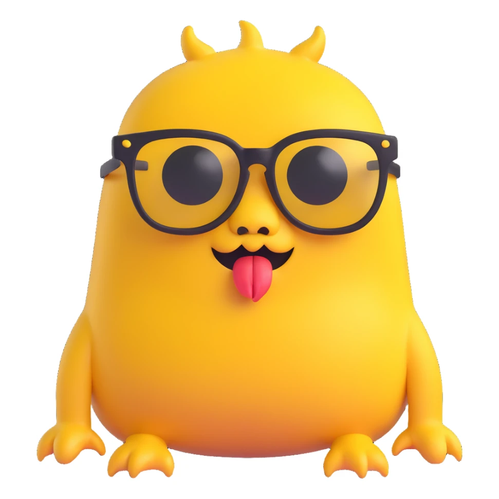 yellow monster with a big nostril wearing black glasses sticker