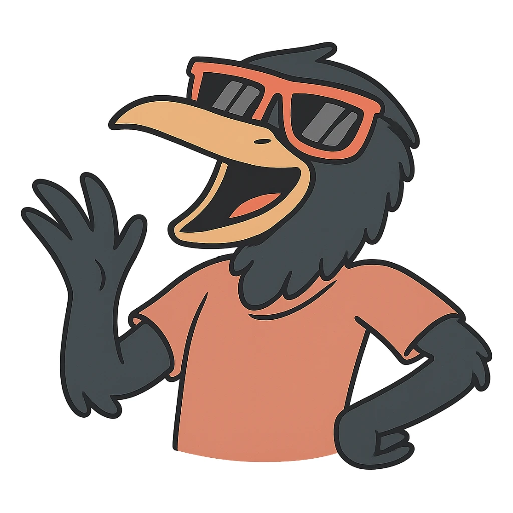 black bird head, sunglasses, playful and expressive, vibrant and playful flat toon illustration sticker