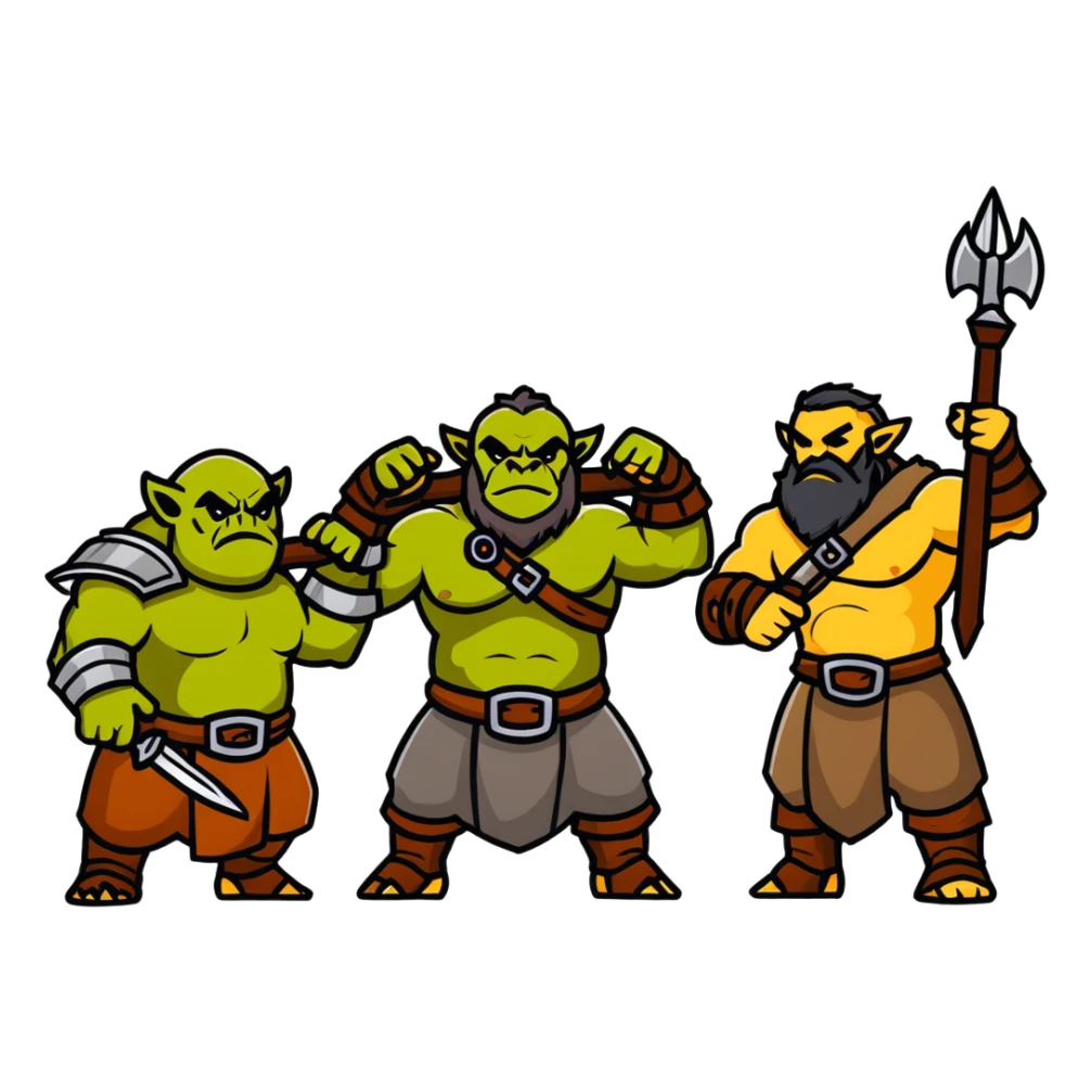 Lineage 2 fantasy characters with Orc warrior, Kamael fighter, Artea dancer, and Dwarven blacksmith sticker