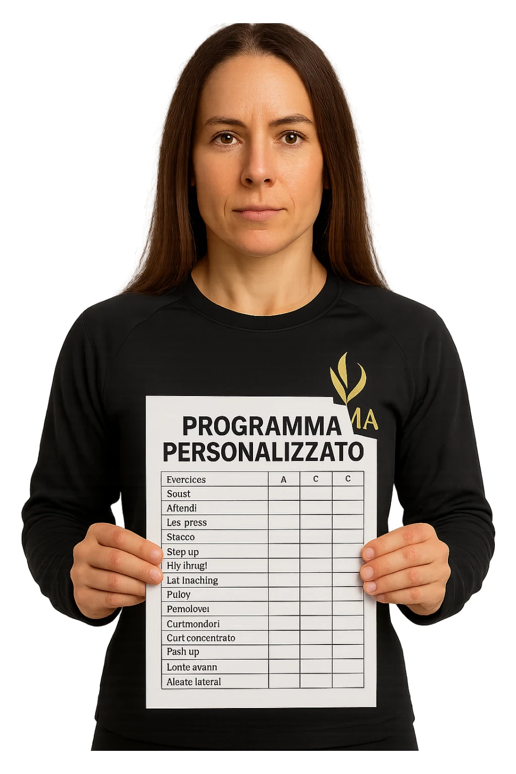 Donna con in mano Scheda di allenamento di palestra con scritto "Programma Personalizzato" sticker