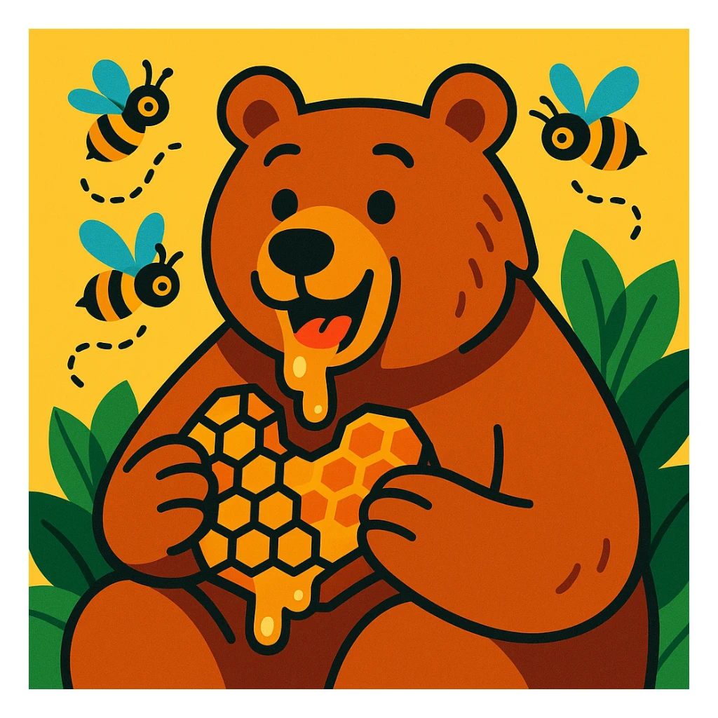 bear eating honeycomb with bees flying around sticker