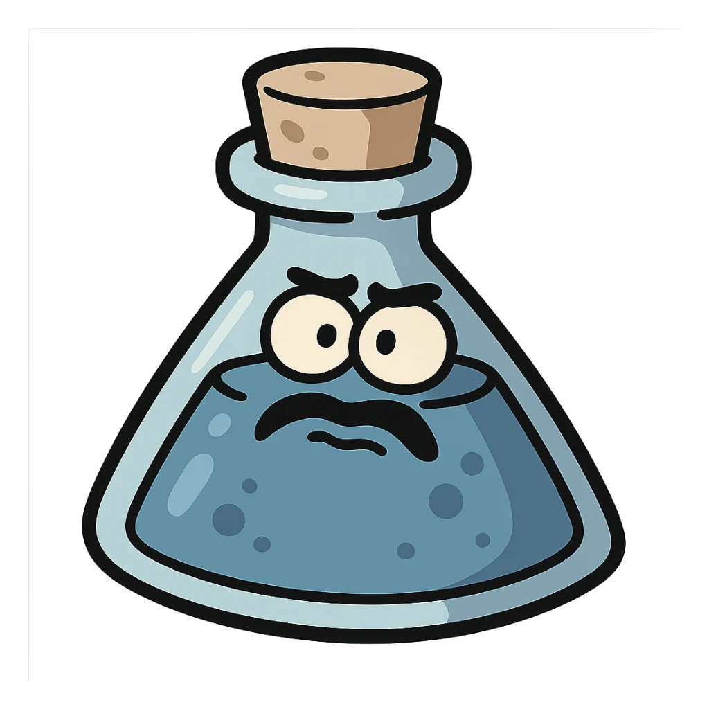flat design style game icon of a blue potion bottle with a cork, simple shading, modern look sticker