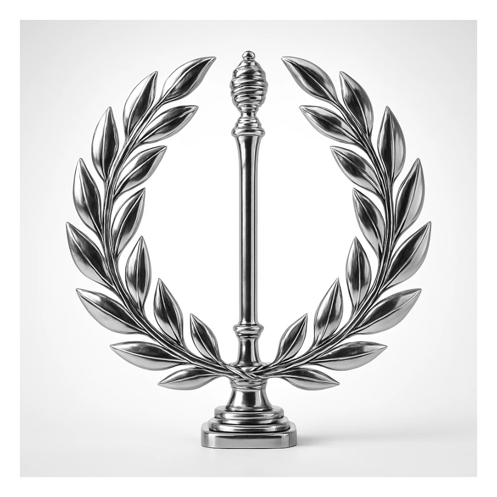 a chrome laurel wreath encircling a staff, symbolizing honor and achievement for the staff team sticker