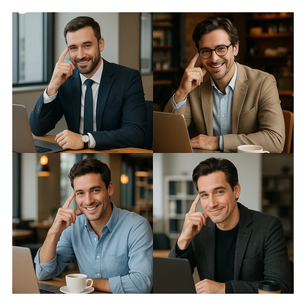 elegant man flirting gesture, varied styles, work or cafe environment sticker