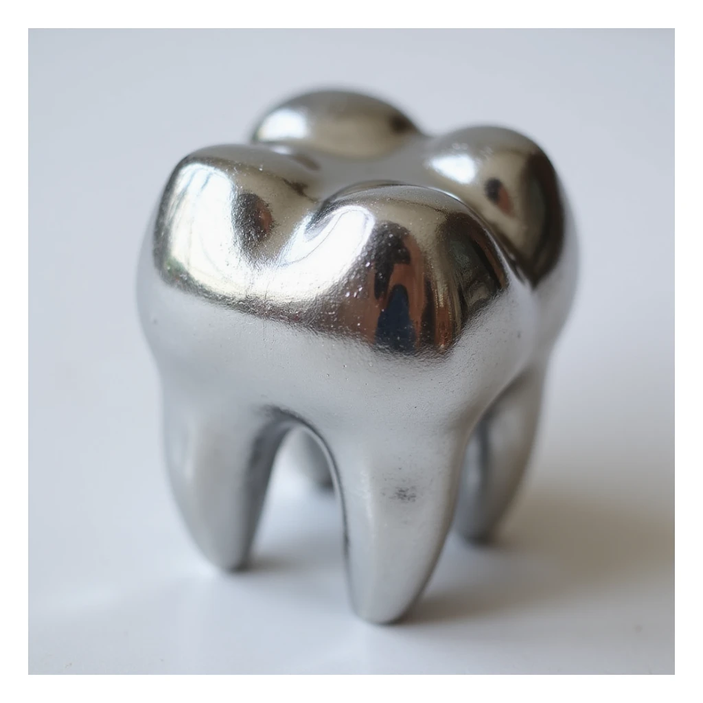 silver teeth, realistic metallic shine, detailed dental shape sticker
