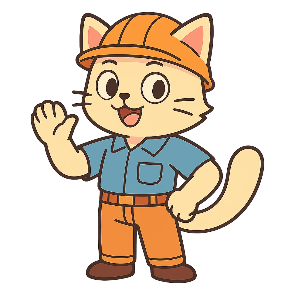 anime style cat worker wearing an orange helmet sticker