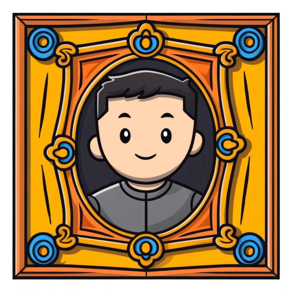 A man's photograph in a decorative picture frame sticker