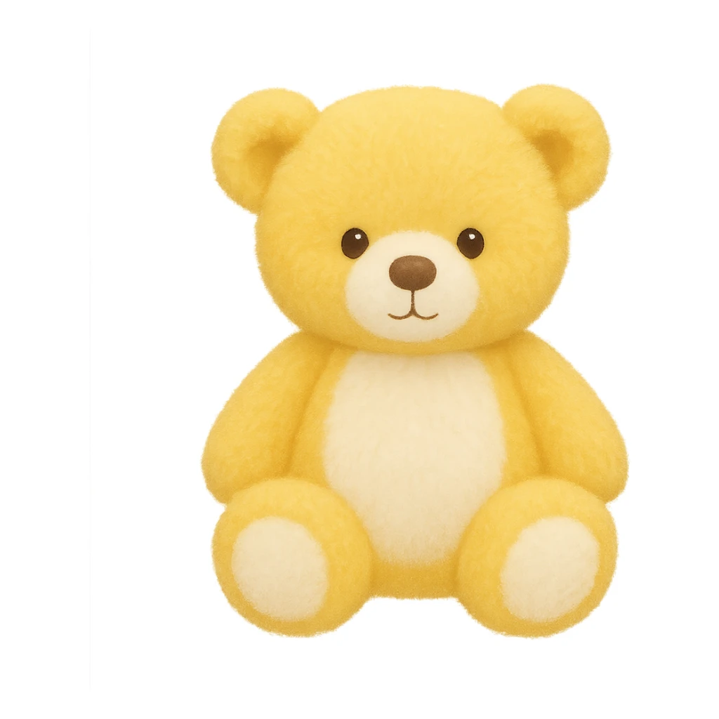 Change the teddy bear's fur to yellow and white, keep it soft and plush, no shadows, flat lighting, no background. The style should maintain the original look of the teddy bear. sticker