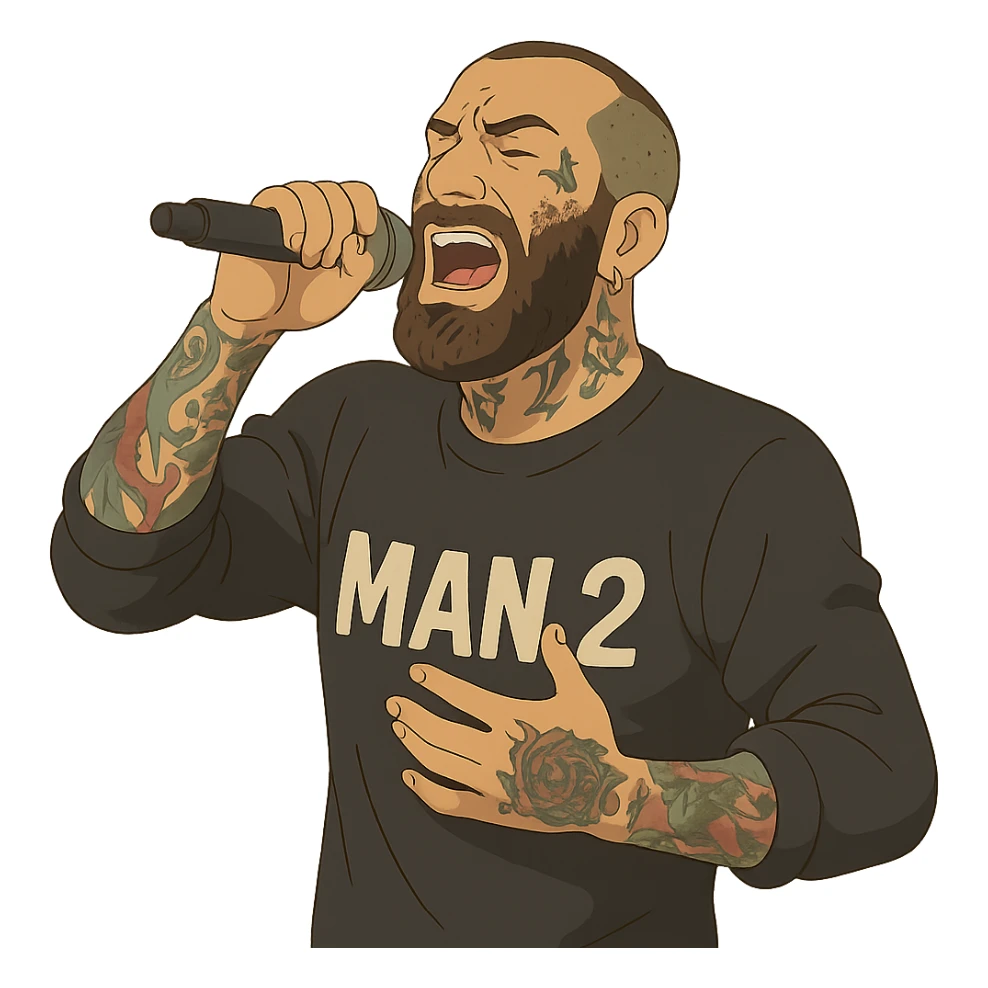 ghibli style Amir Tataloo passionately performing 'Man 2' sticker