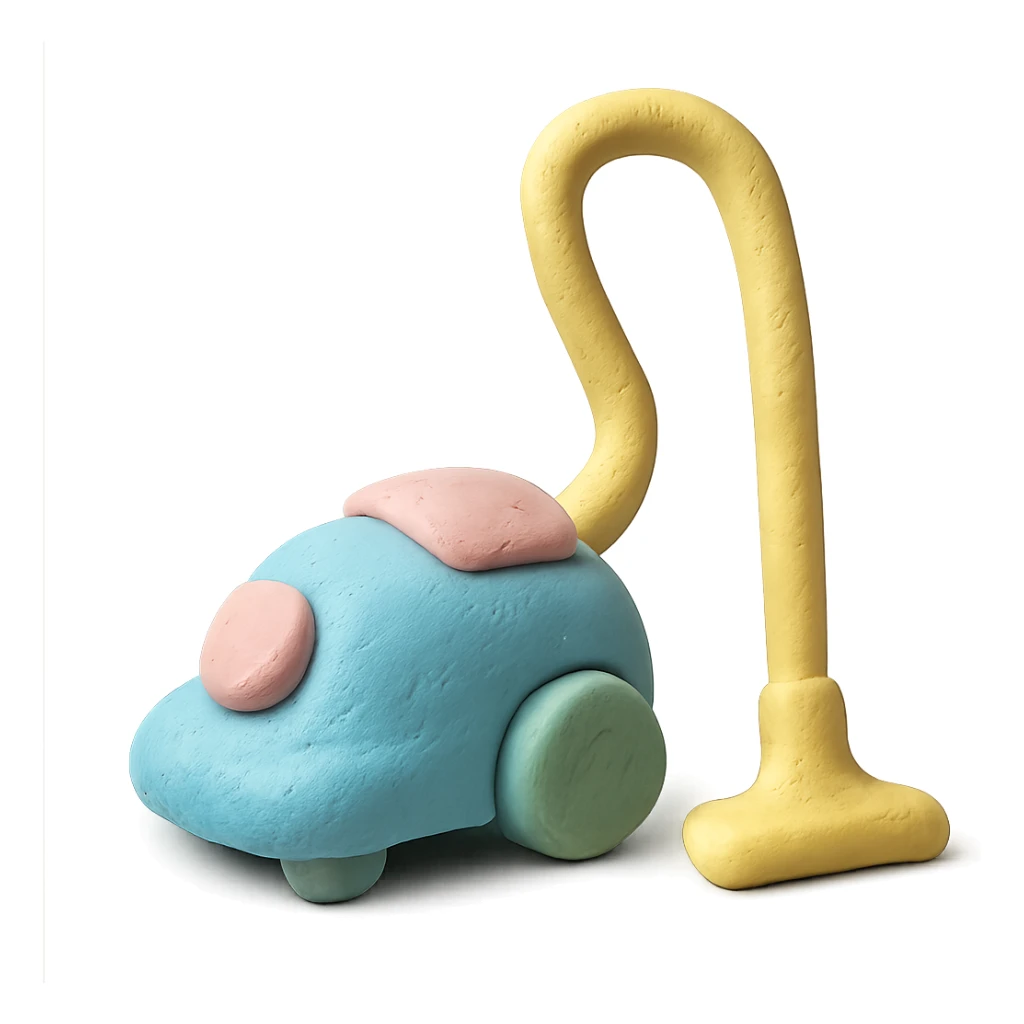vacuum cleaner in claymation style with pastel colors and visible fingerprints sticker