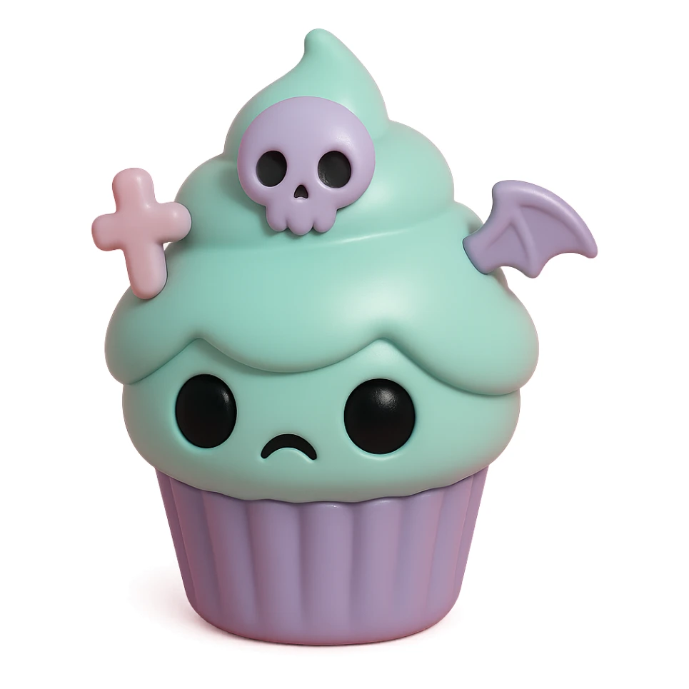 gothic cupcake vinyl figure style, pastel colors, dark gothic theme sticker