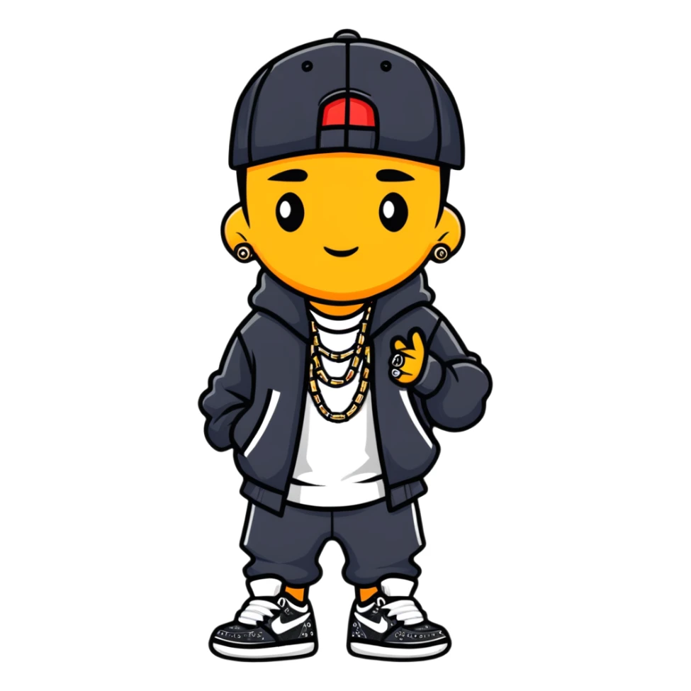 hip-hop rapper with bling, baggy clothes, and stylish sneakers sticker