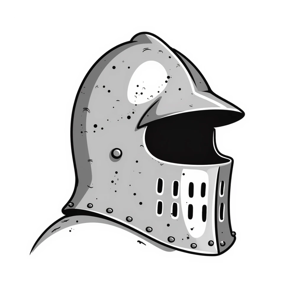 Hand-drawn antique medieval helmet with visor and light rust effects sticker