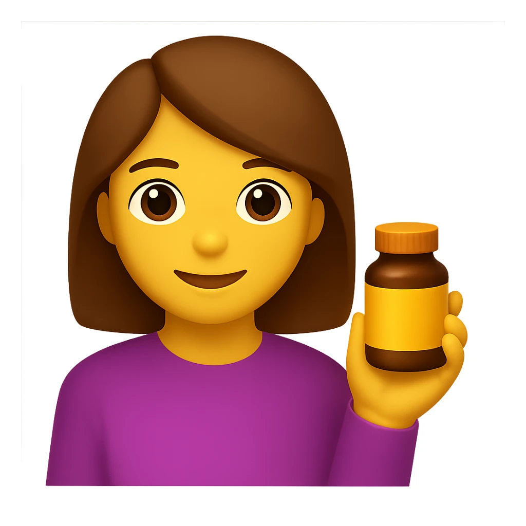 DONNA STILE EMOJI IPHONE CON BOCCETTA DI INTEGRATORE IN MANO, 4K sticker