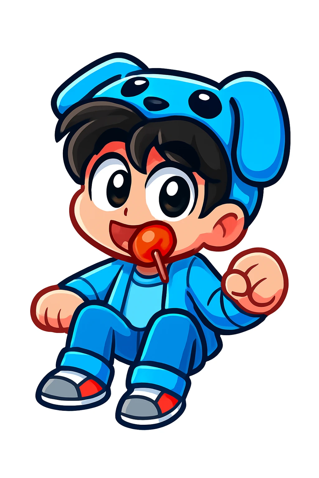 Extract the character from the background, including the clothes and accessories they are wearing, and place on a transparent background. Keep the original style and appearance exactly the same. and separately give me the picture

 sticker