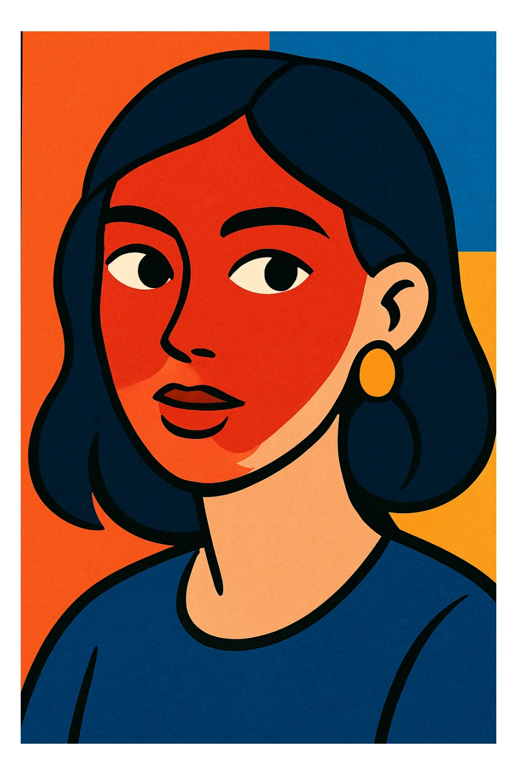 a woman with red paint on her face, stylized illustration sticker