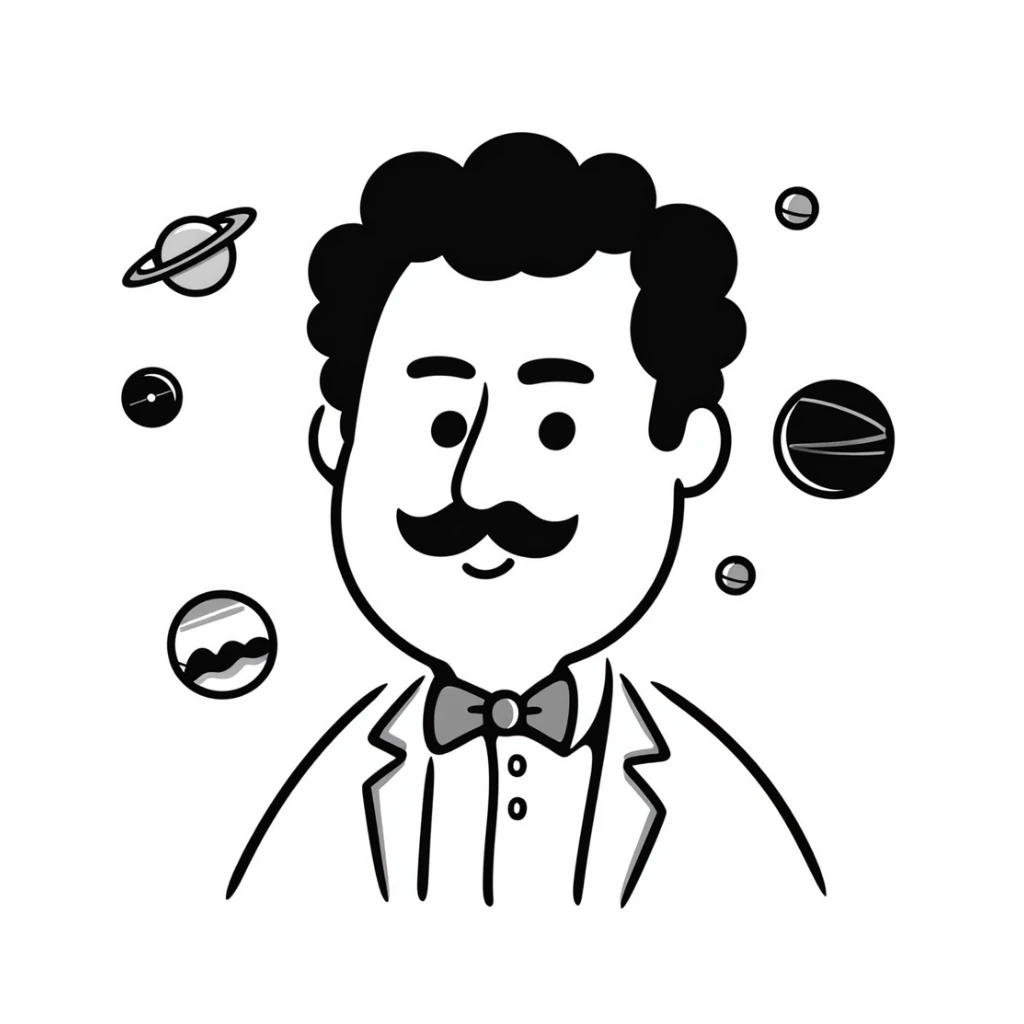 Neil deGrasse Tyson, famous astrophysicist with a mustache, wearing a suit, planets in background sticker
