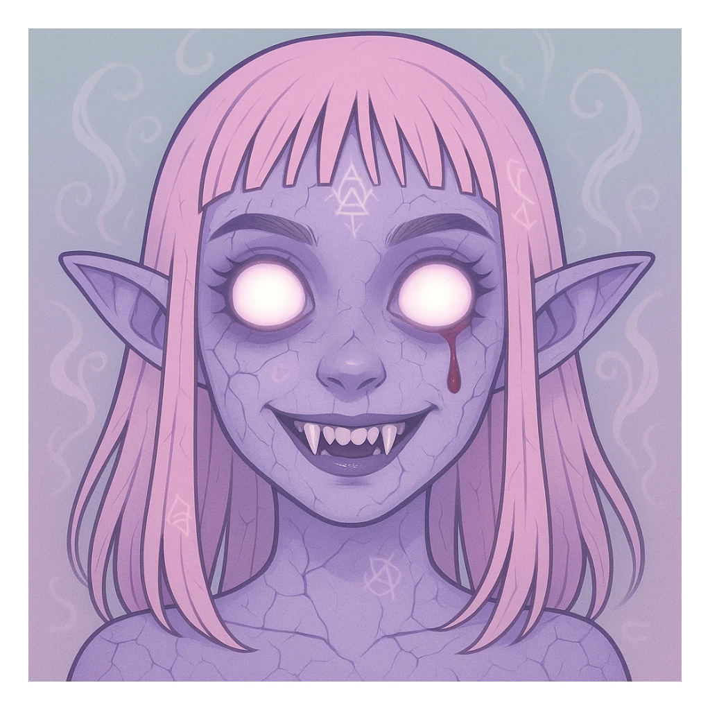 Add more horror details to this pastel horror profile picture, keep it cute, expressive, and minimal, in the style of imagen-4-fast (a detailed, high-quality, fast image generation style). Enhance the horror elements while maintaining the pastel color palette and minimalistic, cute expression. sticker