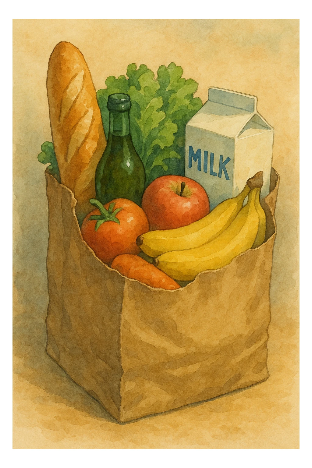 realistic paper bag of classic groceries sticker