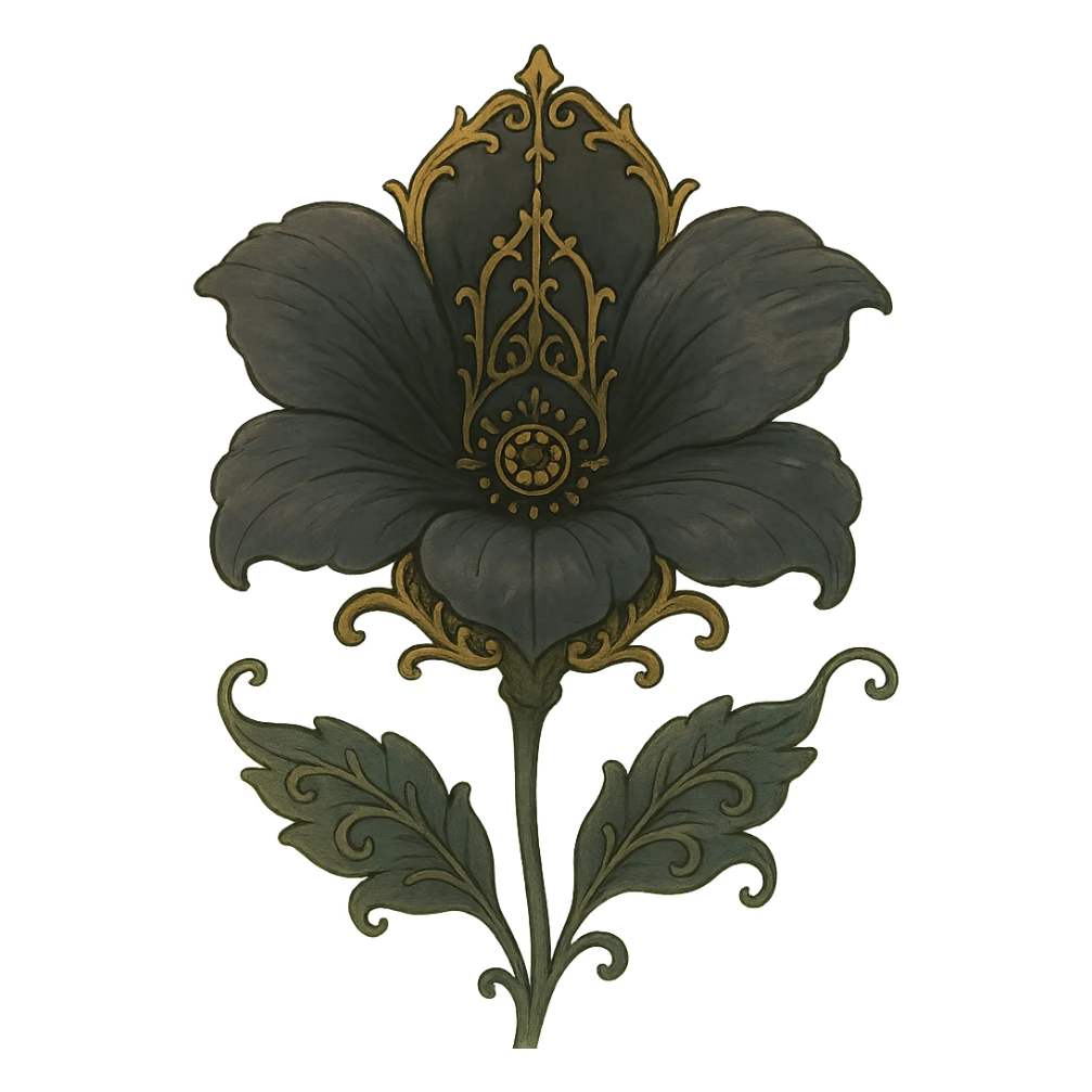 gothic flower, dark petals, ornate details, elegant, whimsical, soft lighting sticker