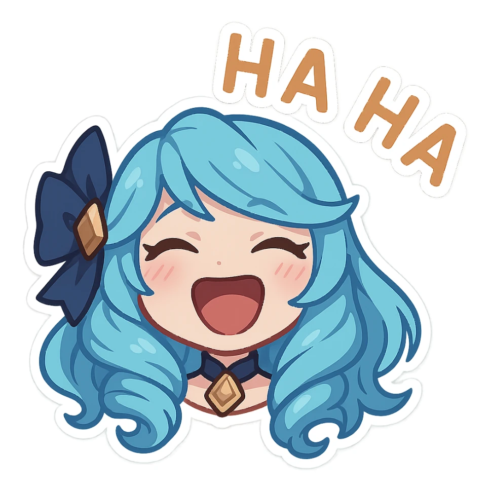 Gwen from League of Legends chibi emote, laughing expression, only the head sticker