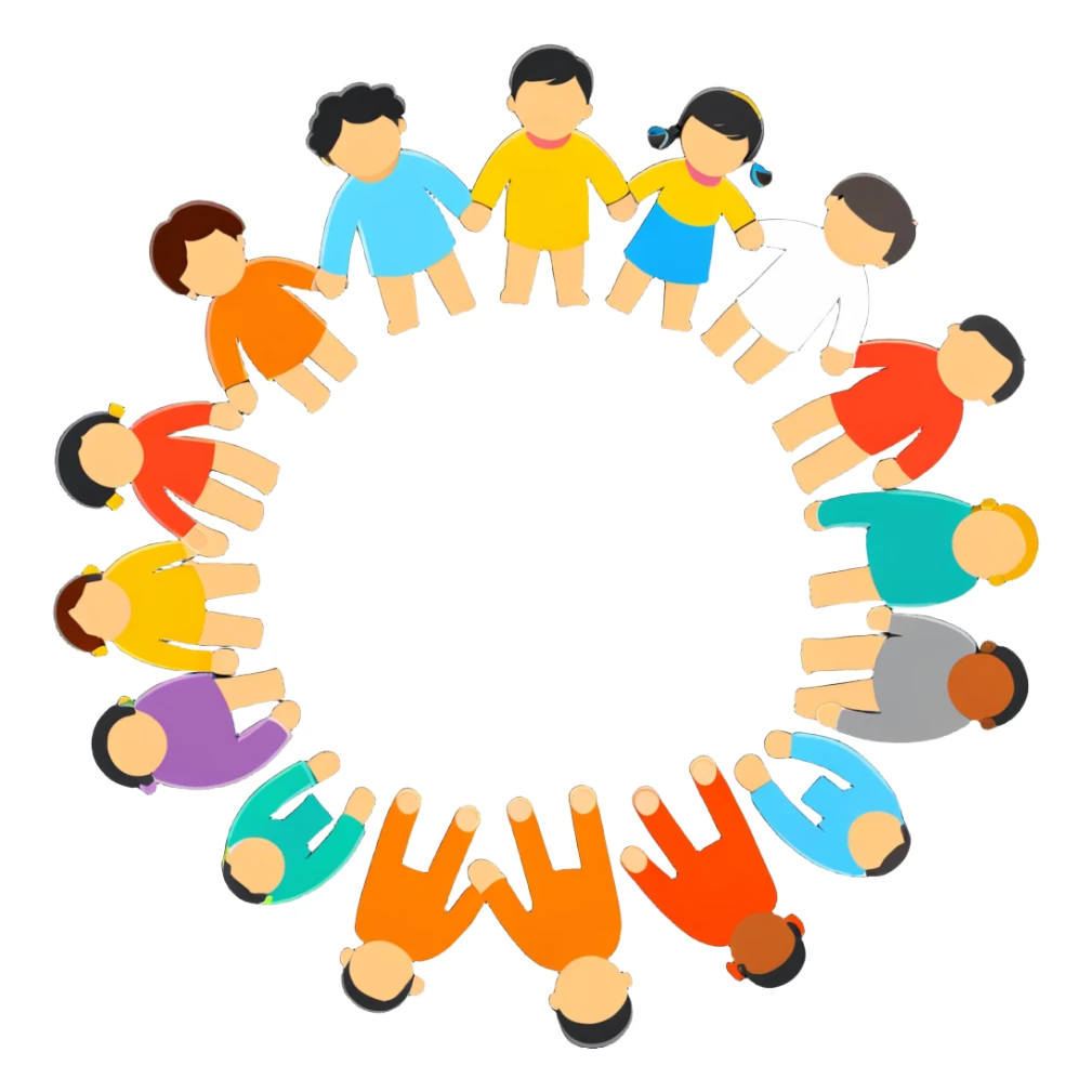 Diverse people of different races holding hands in a circle, representing unity, integration, and racial harmony sticker